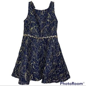 Must Go! NANETTE LEPORE girls navy and gold sleeveless brocade dress, size 4